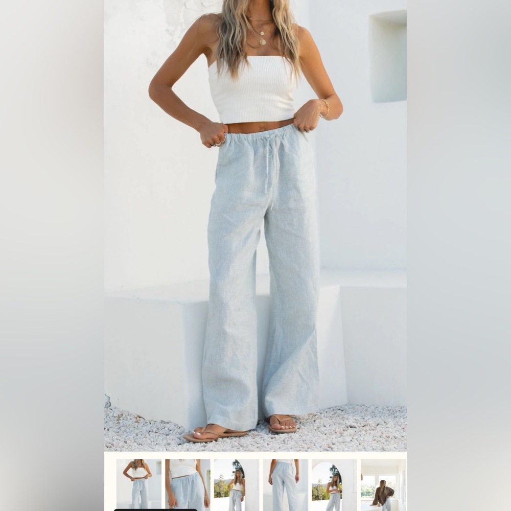 NWT Solai the Label Slow Tide 100% Linen Drawstring Pants Small